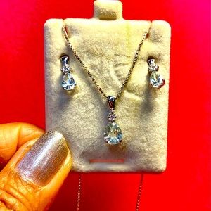 AQUAMARINE 10kWIHITE GOLD PENDANT /EARRING SET